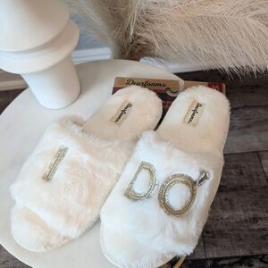 Dearfoams Cream Plush Slippers with Open Back